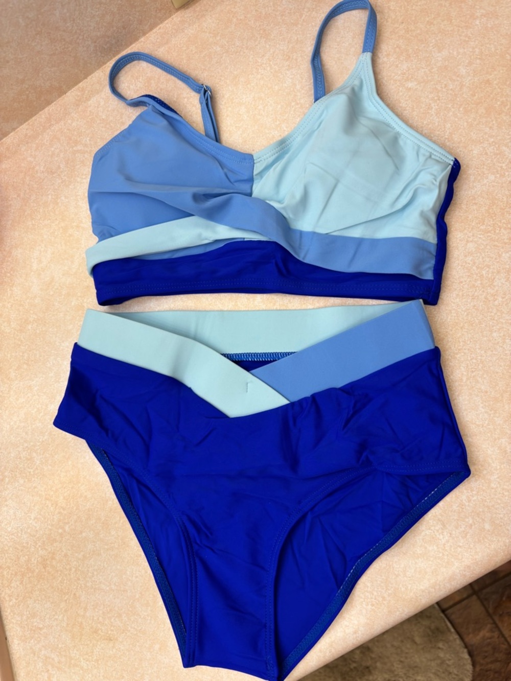 Girls Two-Tone Blue High-Waist Bikini Set